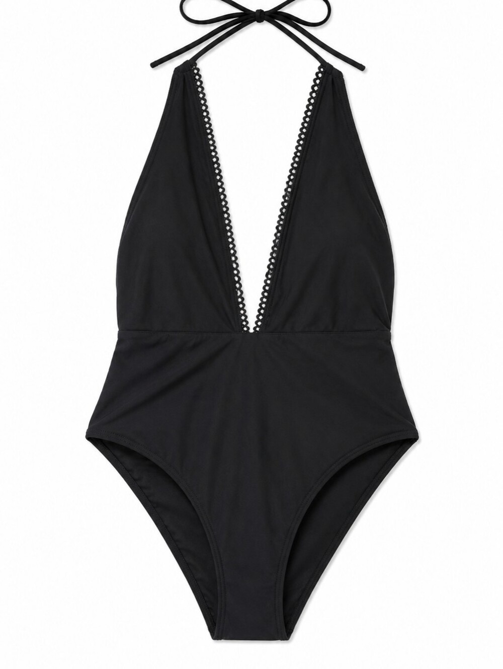 aerie Black Plunge One-Piece Swimsuit with Lace Trim XXL NEVER WORN!